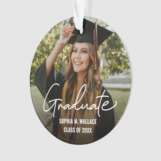 Double sided Handlettering Graduate Custom Photo Ornament (voorkant)