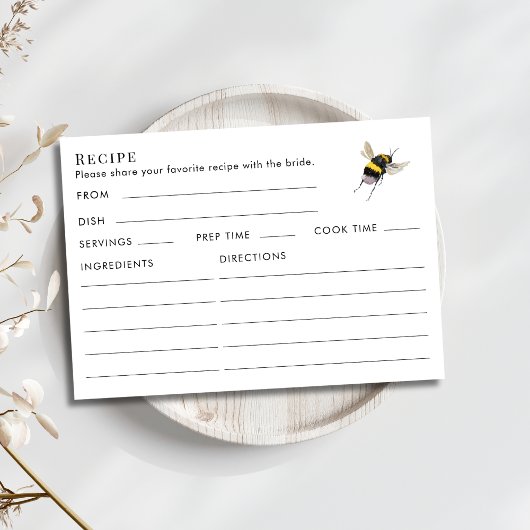 Double Sided Honey Bee Bridal Shower Recipe  Informatiekaartje