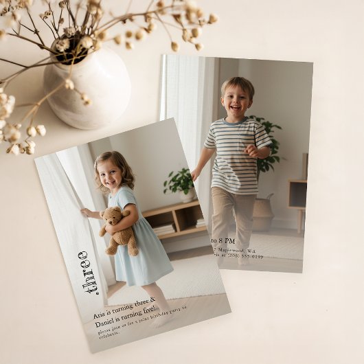 Double Sided Joint Photo Birthday Party Boy Girl Kaart