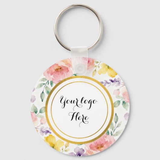 Double sided Logo QR Code floral keychain (Voorkant)