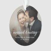 Double sided Married & Merry Newlywed Custom Photo Ornament (voorkant)