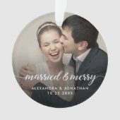 Double sided Married & Merry Newlywed Custom Photo Ornament (voorkant)