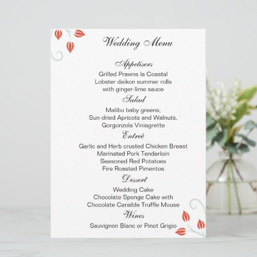 Double Sided -Menu/Wedding Ceremony Program Programmakaart (Staand voorkant)