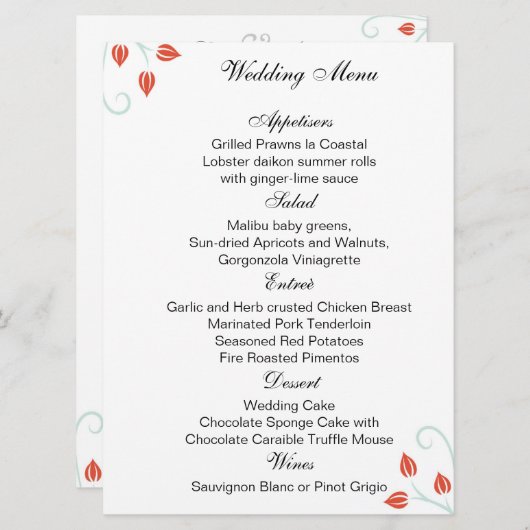 Double Sided -Menu/Wedding Ceremony Program Programmakaart (Voorkant / Achterkant)