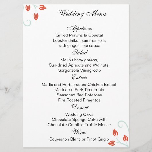 Double Sided -Menu/Wedding Ceremony Program Programmakaart (Voorkant)