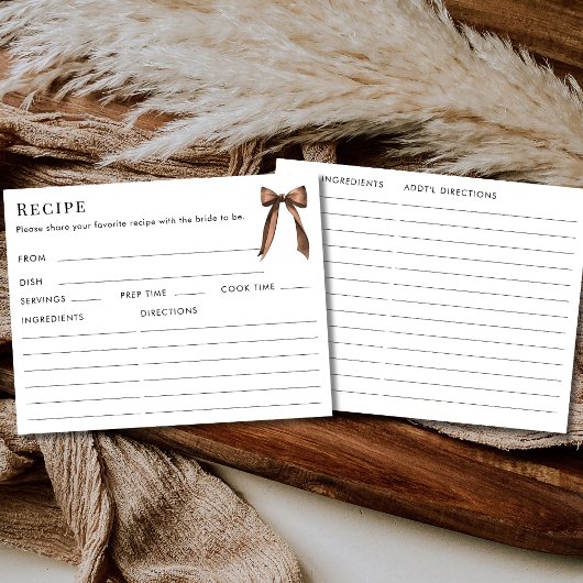 Double Sided Mocha Brown Bow Recipe Bridal Shower Informatiekaartje