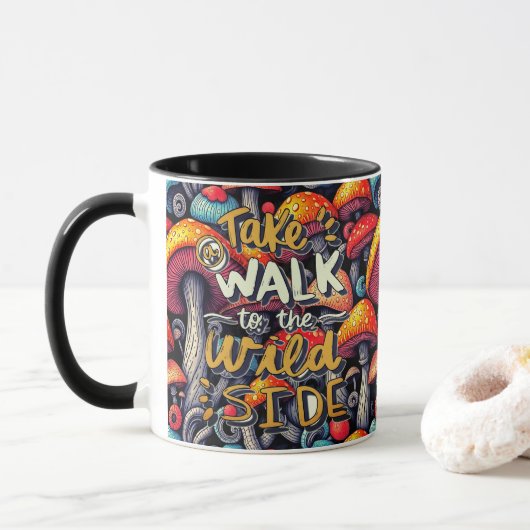 Double-Sided Mushroom Magic Retro Mug Mok (Met donut)