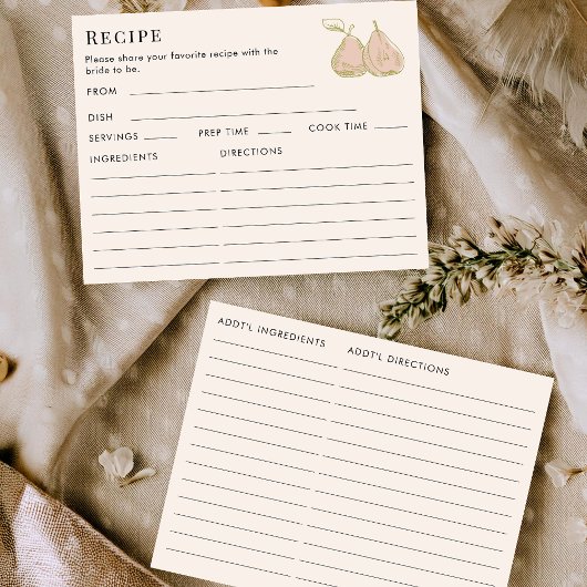 Double Sided Pear Fruit Theme Recipe Bridal Shower Informatiekaartje