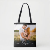 Double Sided Photo Love Text Black Carry Tote Bag (Voorkant)