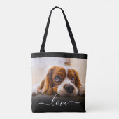 Double Sided Photo Love Text Black Carry Tote Bag (Achterkant)