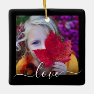 Double Sided Photo Love Text Black Keramisch Ornament