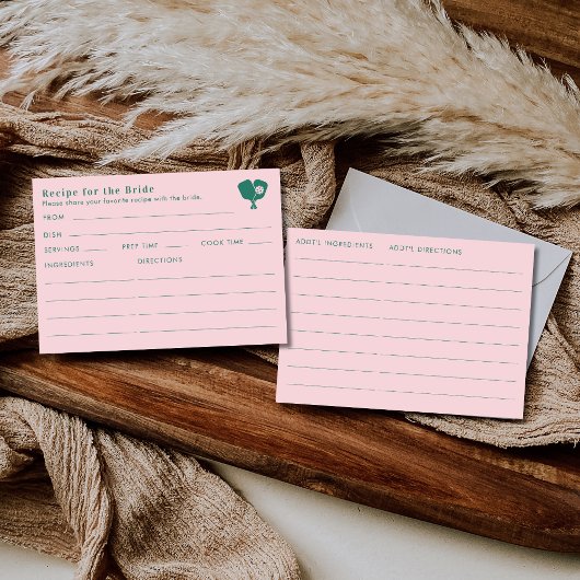 Double Sided Pink Green Bridal Shower Recipe  Informatiekaartje