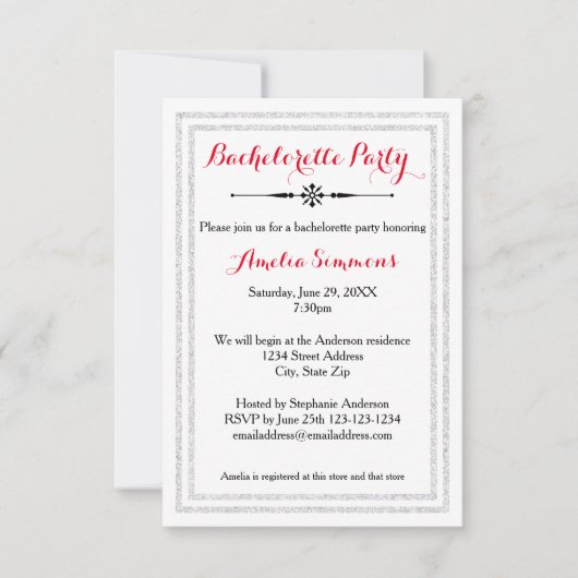 Double Silver Trim - 3x5 Bachelorette Invitation Kaart (Voorkant)