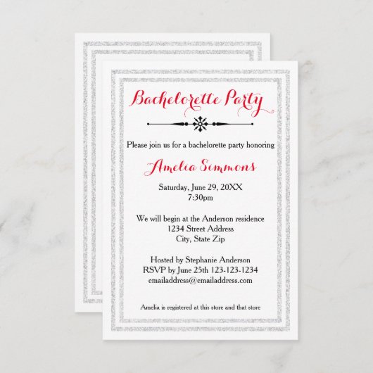 Double Silver Trim - 3x5 Bachelorette Invitation Kaart (Voorkant / Achterkant)