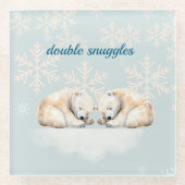 Double Snuggles Twin Baby shower Glazen Onderzetter (Voorkant)