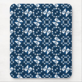 Double Star Chain Shades of Blue Quilt Muismat