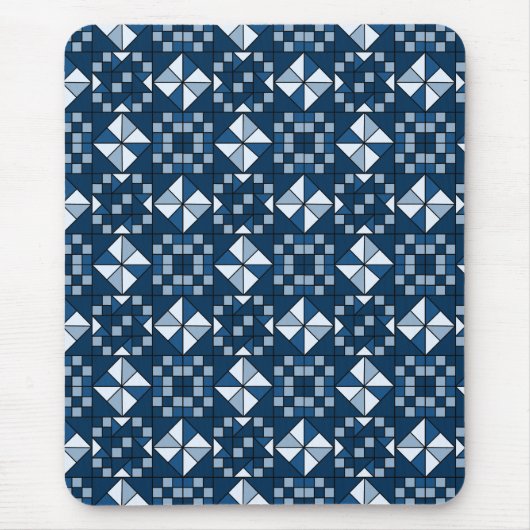 Double Star Chain Shades of Blue Quilt Muismat (Voorkant)
