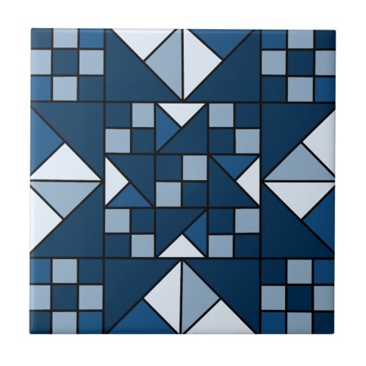 Double Star Chain Shades of Blue Quilt Tegeltje (Voorkant)