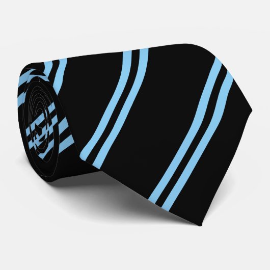 Double Stripe Black & Sky Stropdas (Opgerold)