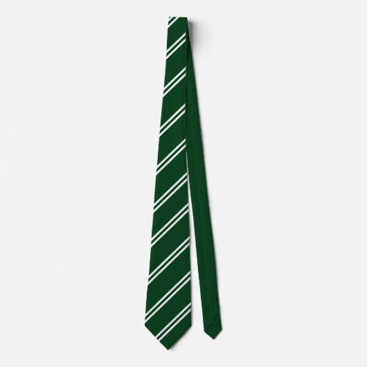 Double Stripe Green & White Stropdas (Voorkant)