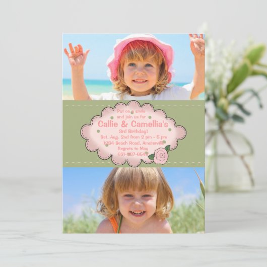 Double Sweet 2 Photo Invitation Kaart (Staand voorkant)