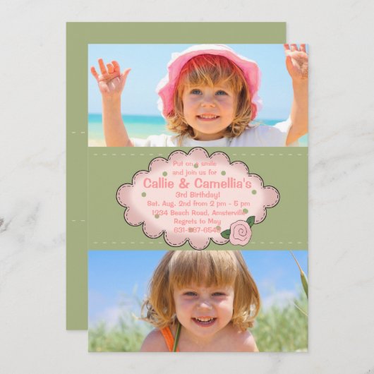 Double Sweet 2 Photo Invitation Kaart (Voorkant / Achterkant)