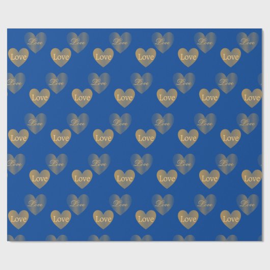 Double the Gold Love Hearts op Congress Blue Cadeaupapier (Vlak)
