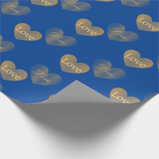 Double the Gold Love Hearts op Congress Blue Cadeaupapier (Hoek)