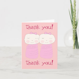 Double the Joy. Twin Girl Thank You Notecard Bedankkaart
