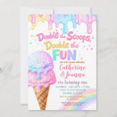 Double the Scoops Birthday ice Cream Glitter Kaart (Voorkant)