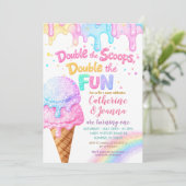 Double the Scoops Birthday ice Cream Glitter Kaart (Staand voorkant)