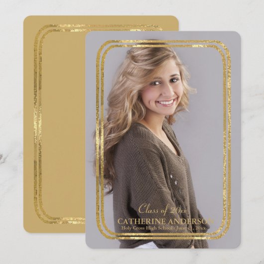 Double Thin Gold Lijst Photo Invitation Kaart (Voorkant / Achterkant)