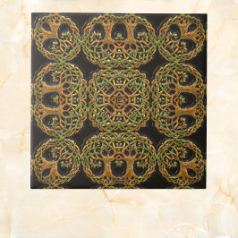 Double Tree of Life Faux op zwart reliëfpatroon Tegeltje