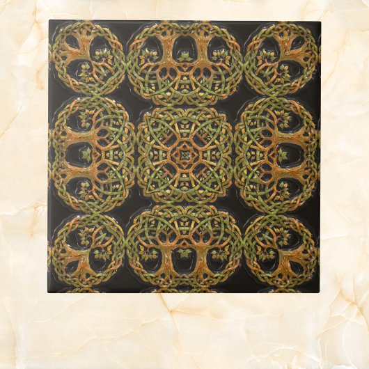 Double Tree of Life Faux op zwart reliëfpatroon Tegeltje