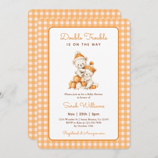 Double Trouble-Baby shower Kaart (Voorkant / Achterkant)