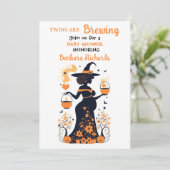 Double Trouble Brew - Een Tweeling Halloween Baby  Kaart (Staand voorkant)