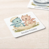 Double Trouble Fantasy Twin Baby Dragons Kartonnen Onderzetters (Schuin)