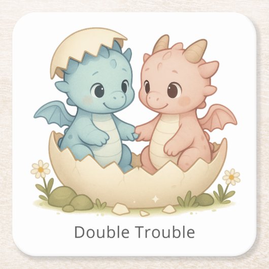 Double Trouble Fantasy Twin Baby Dragons Kartonnen Onderzetters (Voorkant)