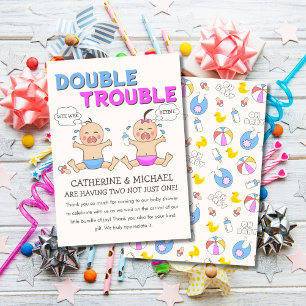 Double Trouble Twin Boy & Girl Baby shower Bedankkaart