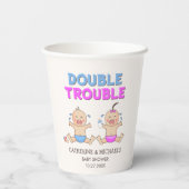 Double Trouble Twin Boy & Girl Baby shower Papieren Bekers (Achterkant)