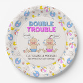 Double Trouble Twin Boy & Girl Baby shower Papieren Bordje (Voorkant)