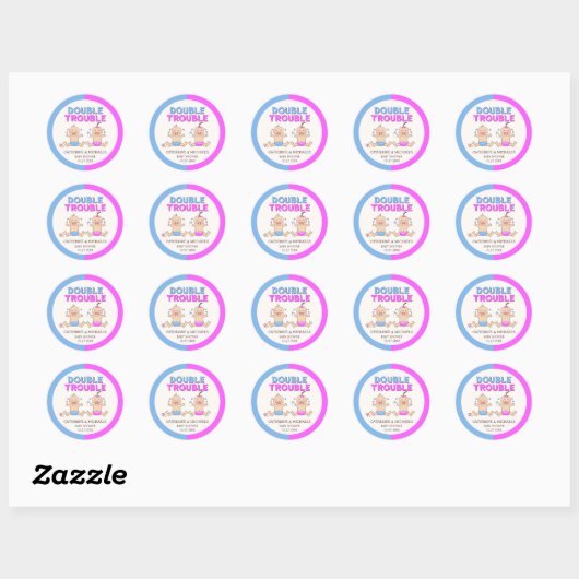 Double Trouble Twin Boy & Girl Baby shower Ronde Sticker (Vel)