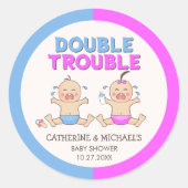 Double Trouble Twin Boy & Girl Baby shower Ronde Sticker (Voorkant)