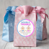Double Trouble Twin Boy & Girl Baby shower Ronde Sticker