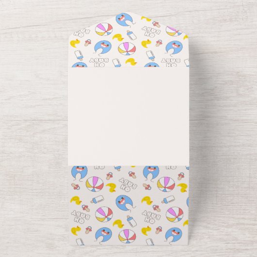 Double Trouble Twin Boys Baby shower All In One Uitnodiging (Buitenkant)