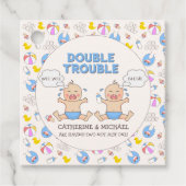 Double Trouble Twin Boys Baby shower Bedankjes Labels (Voorkant)