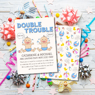 Double Trouble Twin Boys Baby shower Bedankkaart
