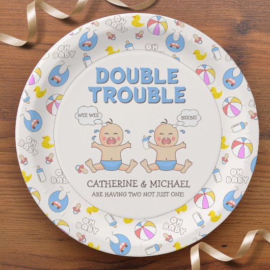 Double Trouble Twin Boys Baby shower Papieren Bordje