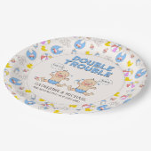 Double Trouble Twin Boys Baby shower Papieren Bordje (Gekanteld)