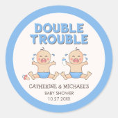 Double Trouble Twin Boys Baby shower Ronde Sticker (Voorkant)